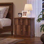 Table de chevet cannelée moderne, petite table de chevet de 61 cm avec 2 tiroirs, petite armoire de rangement d'appoint, table d'appoint à base incurvée et stable