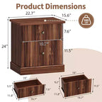 Table de chevet cannelée moderne, petite table de chevet de 61 cm avec 2 tiroirs, petite armoire de rangement d'appoint, table d'appoint à base incurvée et stable