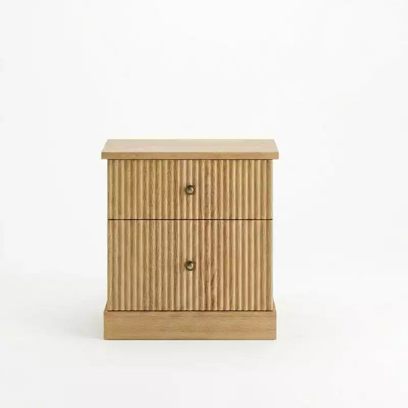 Table de chevet cannelée moderne, petite table de chevet de 61 cm avec 2 tiroirs, petite armoire de rangement d'appoint, table d'appoint à base incurvée et stable