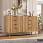 Fluted 8-Drawer Dresser  54 Wide Double Chest with Deep Drawers, Wooden Storage Organizer & TV Stand