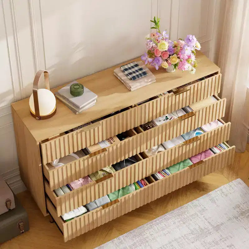 Commode 8 tiroirs, double commode large de 137 cm avec tiroirs profonds, meuble de rangement en bois et support TV