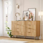 Commode 8 tiroirs, double commode large de 137 cm avec tiroirs profonds, meuble de rangement en bois et support TV
