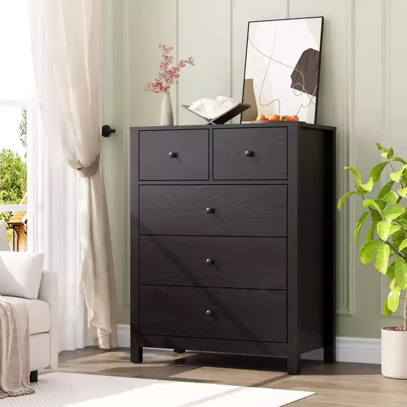 Commode moderne à 5 tiroirs pour chambre, grande commode en bois, organisateur de rangement spacieux, tiroirs pour entrée, couloir, placard, chambre d'enfant, bureau à domicile
