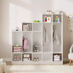 Porte-manteau en bois à 5 sections pour enfants - 9 casiers de rangement, 10 crochets - Organisateur pour crèche, maternelle, maison, chambre d'enfant, école