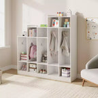 Porte-manteau en bois à 5 sections pour enfants - 9 casiers de rangement, 10 crochets - Organisateur pour crèche, maternelle, maison, chambre d'enfant, école