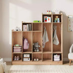 Porte-manteau en bois à 5 sections pour enfants - 9 casiers de rangement, 10 crochets - Organisateur pour crèche, maternelle, maison, chambre d'enfant, école