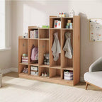 Porte-manteau en bois à 5 sections pour enfants - 9 casiers de rangement, 10 crochets - Organisateur pour crèche, maternelle, maison, chambre d'enfant, école