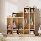Porte-manteau en bois à 5 sections pour enfants - 9 casiers de rangement, 10 crochets - Organisateur pour crèche, maternelle, maison, chambre d'enfant, école