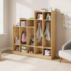 Porte-manteau en bois à 5 sections pour enfants - 9 casiers de rangement, 10 crochets - Organisateur pour crèche, maternelle, maison, chambre d'enfant, école