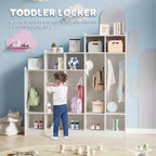 Porte-manteau en bois à 5 sections pour enfants - 9 casiers de rangement, 10 crochets - Organisateur pour crèche, maternelle, maison, chambre d'enfant, école