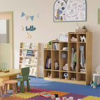 5-Section Wooden Kids Coat Locker - 9 Storage Cubbies, 10 Hooks - Organizer for Daycare, Kindergarten, Home, Nursery, School
