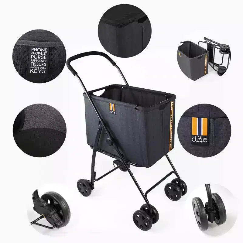 Poussette de courses - Noir - Chariot utilitaire à roulettes