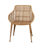 Storied Home Rattan Arm Chair Natural: Wrought Iron Frame, No Assembly, Dry Dust Care, Adult Use