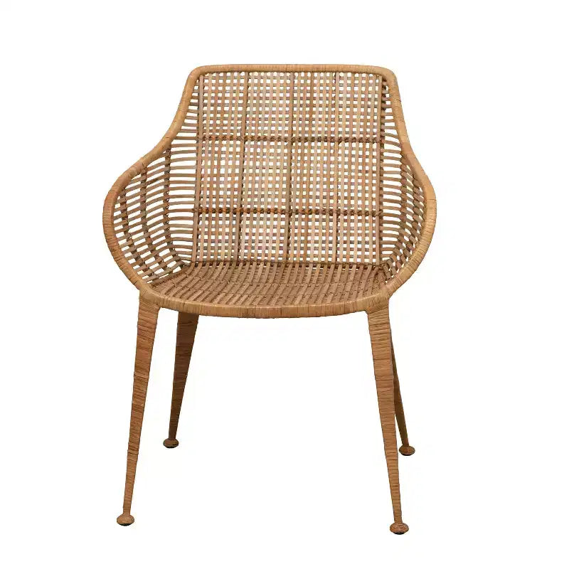 Storied Home Rattan Arm Chair Natural: Wrought Iron Frame, No Assembly, Dry Dust Care, Adult Use