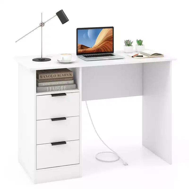 Costway 42.5 Computer Desk with Built-in Charge Station 3 Drawers & Open Shelf