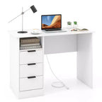 Costway 42.5 Computer Desk with Built-in Charge Station 3 Drawers & Open Shelf