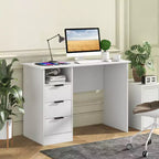 Bureau informatique de 108 cm avec station de charge intégrée, 3 tiroirs et une étagère ouverte