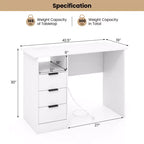 Bureau informatique de 108 cm avec station de charge intégrée, 3 tiroirs et une étagère ouverte