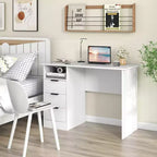Bureau informatique de 108 cm avec station de charge intégrée, 3 tiroirs et une étagère ouverte