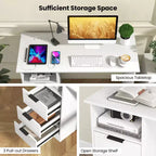 Bureau informatique de 108 cm avec station de charge intégrée, 3 tiroirs et une étagère ouverte