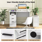 Bureau informatique de 108 cm avec station de charge intégrée, 3 tiroirs et une étagère ouverte