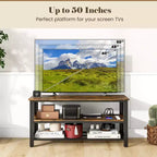 Meuble TV pour téléviseurs jusqu'à 50 pouces, console TV à 3 niveaux avec prises de courant, ports USB et étagères de rangement