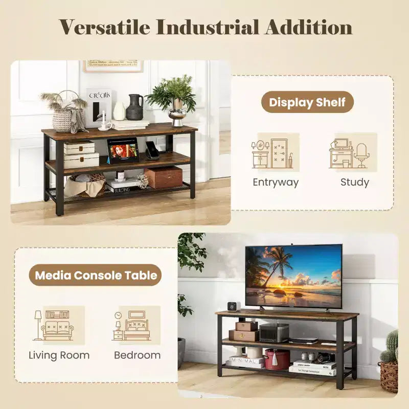 Meuble TV Costway pour téléviseurs jusqu'à 50 pouces, console TV à 3 niveaux avec prises de courant, ports USB et étagères de rangement
