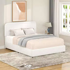 Queen Size Platform Bed With 4 Drawers Queen Upholstered Bed Frame With Curved Stitched Tufted Headboard, No Box Spring Needed, Ivory
