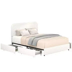 Lit plateforme Queen avec 4 tiroirs Lit capitonné Queen avec tête de lit capitonnée incurvée et surpiquée, pas besoin de sommier tapissier, ivoire