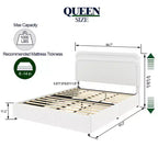 Lit plateforme Queen avec 4 tiroirs Lit capitonné Queen avec tête de lit capitonnée incurvée et surpiquée, pas besoin de sommier tapissier, ivoire