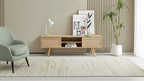 55.12 Rattan TV Cabinet TV Stand With Open Storage Shelves Double Sliding Doors Solid Wood Legs Media Console Table For Living Room Bedroom