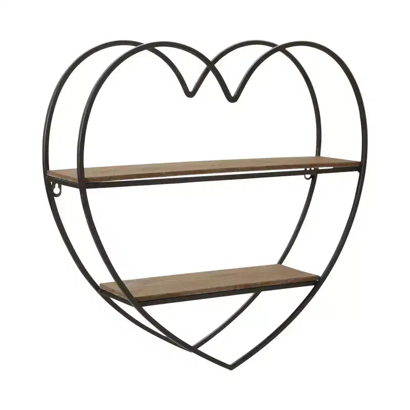 Étagère murale décorative double niveau en forme de cœur pour la décoration de la chambre et de la maison – Décoration murale en bois et métal pour chambre, salon et salle de bain – 20, Noir