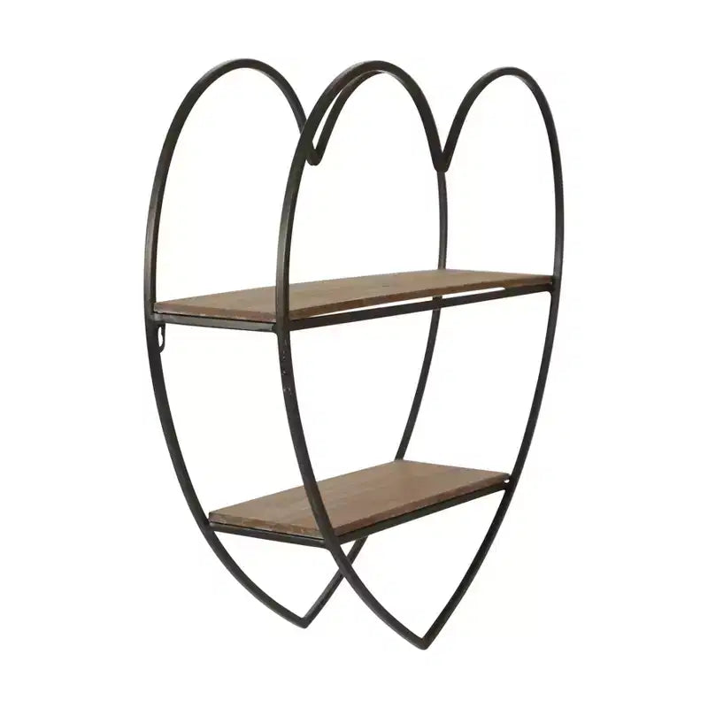Étagère murale décorative double niveau en forme de cœur pour la décoration de la chambre et de la maison – Décoration murale en bois et métal pour chambre, salon et salle de bain – 20, Noir