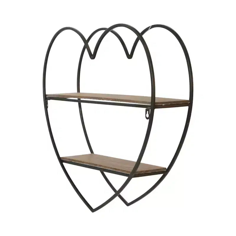 Étagère murale décorative double niveau en forme de cœur pour la décoration de la chambre et de la maison – Décoration murale en bois et métal pour chambre, salon et salle de bain – 20, Noir