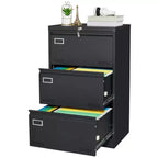 Armoire de classement latérale à 3 tiroirs, armoire de classement métallique verrouillable avec serrure pour dossiers de format légal/lettre/A4/F4, classeur verrouillable avec fonction anti-basculement
