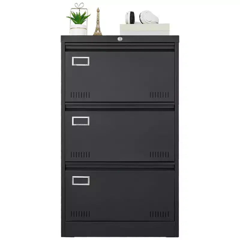Armoire de classement latérale à 3 tiroirs, armoire de classement métallique verrouillable avec serrure pour dossiers de format légal/lettre/A4/F4, classeur verrouillable avec fonction anti-basculement