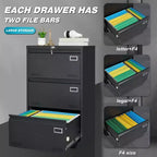 Armoire de classement latérale à 3 tiroirs, armoire de classement métallique verrouillable avec serrure pour dossiers de format légal/lettre/A4/F4, classeur verrouillable avec fonction anti-basculement