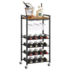 Freestanding Wine Rack with Glass Holder and Tabletop 16 Bottle Storage Rustic Brown Metal Frame