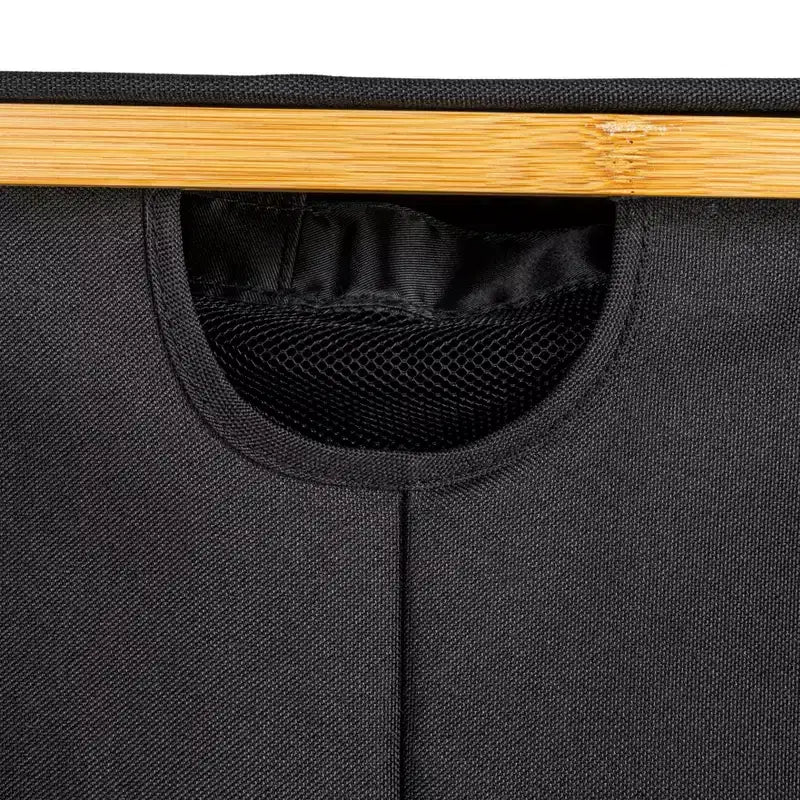Panier à linge élégant avec deux sacs en maille et couvercle, Noir