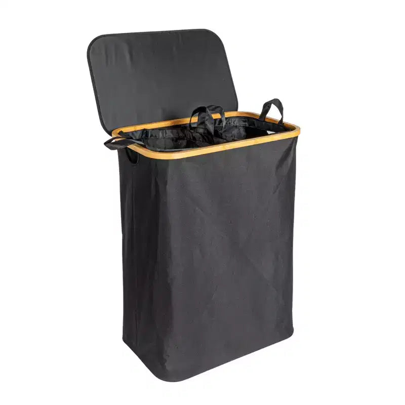 Panier à linge élégant avec deux sacs en maille et couvercle, Noir