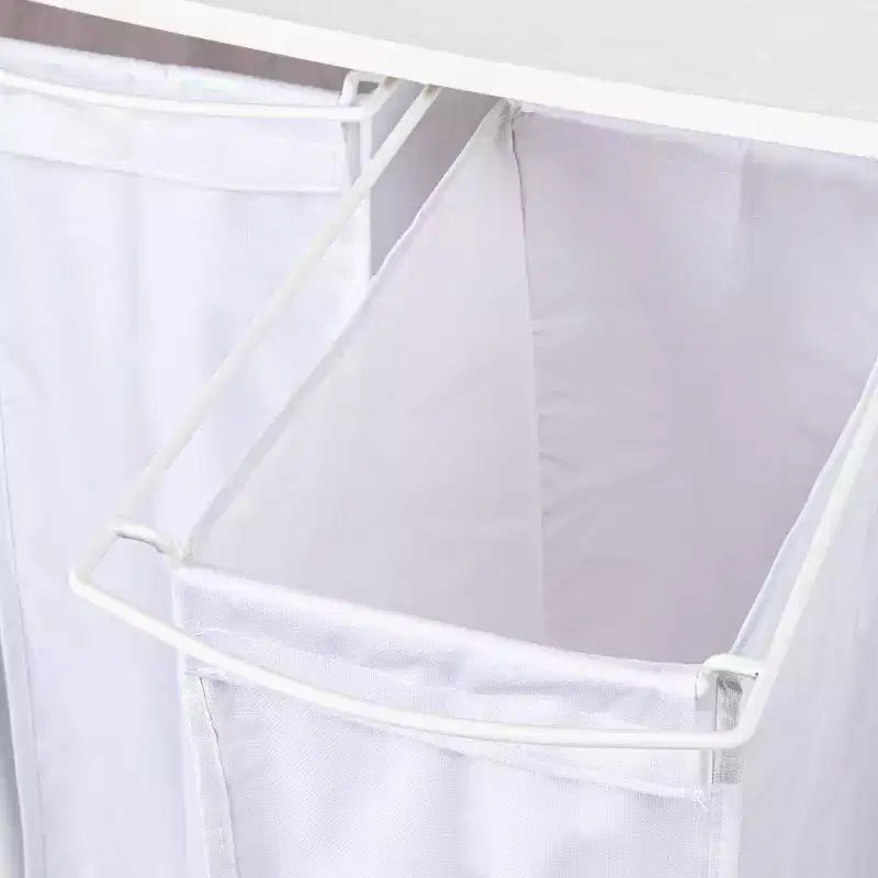 Centre de lessive à 3 sacs, Tablettes en stratifié lisse, Cadre en acier robuste, Barre de suspension, Options de pieds à roulettes et fixes