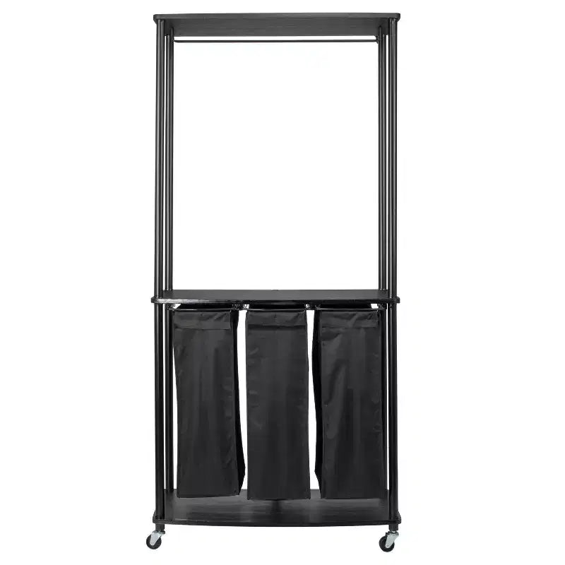 Centre de lessive à 3 sacs, Tablettes en stratifié lisse, Cadre en acier robuste, Barre de suspension, Options de pieds à roulettes et fixes