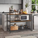 Meuble Îlot de Cuisine avec 3 Étagères, Table Îlot, Étagère de Cuisine de 120 cm de Large avec Grand Plan de Travail, Structure en Acier Stable, Industriel, Facile à Assembler
