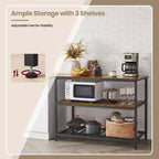Meuble Îlot de Cuisine avec 3 Étagères, Table Îlot, Étagère de Cuisine de 120 cm de Large avec Grand Plan de Travail, Structure en Acier Stable, Industriel, Facile à Assembler