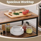 Meuble Îlot de Cuisine avec 3 Étagères, Table Îlot, Étagère de Cuisine de 120 cm de Large avec Grand Plan de Travail, Structure en Acier Stable, Industriel, Facile à Assembler