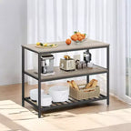 Meuble Îlot de Cuisine avec 3 Étagères, Table Îlot, Étagère de Cuisine de 120 cm de Large avec Grand Plan de Travail, Structure en Acier Stable, Industriel, Facile à Assembler