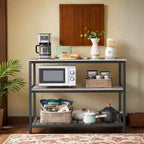 Meuble Îlot de Cuisine avec 3 Étagères, Table Îlot, Étagère de Cuisine de 120 cm de Large avec Grand Plan de Travail, Structure en Acier Stable, Industriel, Facile à Assembler