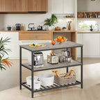 Meuble Îlot de Cuisine avec 3 Étagères, Table Îlot, Étagère de Cuisine de 120 cm de Large avec Grand Plan de Travail, Structure en Acier Stable, Industriel, Facile à Assembler