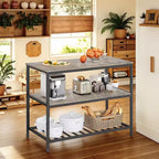 Meuble Îlot de Cuisine avec 3 Étagères, Table Îlot, Étagère de Cuisine de 120 cm de Large avec Grand Plan de Travail, Structure en Acier Stable, Industriel, Facile à Assembler