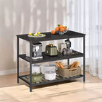 Meuble Îlot de Cuisine avec 3 Étagères, Table Îlot, Étagère de Cuisine de 120 cm de Large avec Grand Plan de Travail, Structure en Acier Stable, Industriel, Facile à Assembler